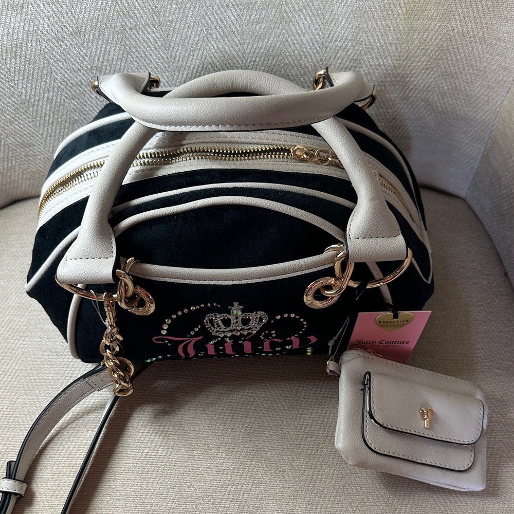 Juicy Couture Black and Cream Shoulder and Top Handle Bag with Pouch - Picture 2 of 15
